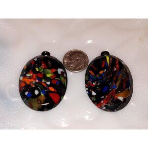 Vintage NOS Colorful Glass Pendant 40mm x 30mm
